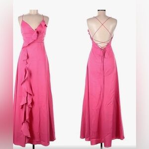 Luxxel pink ruffle maxi dress, size s